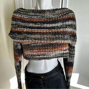 Fashion Nova Off-the-Shoulder Striped Sweater - Black, Gray, Brown